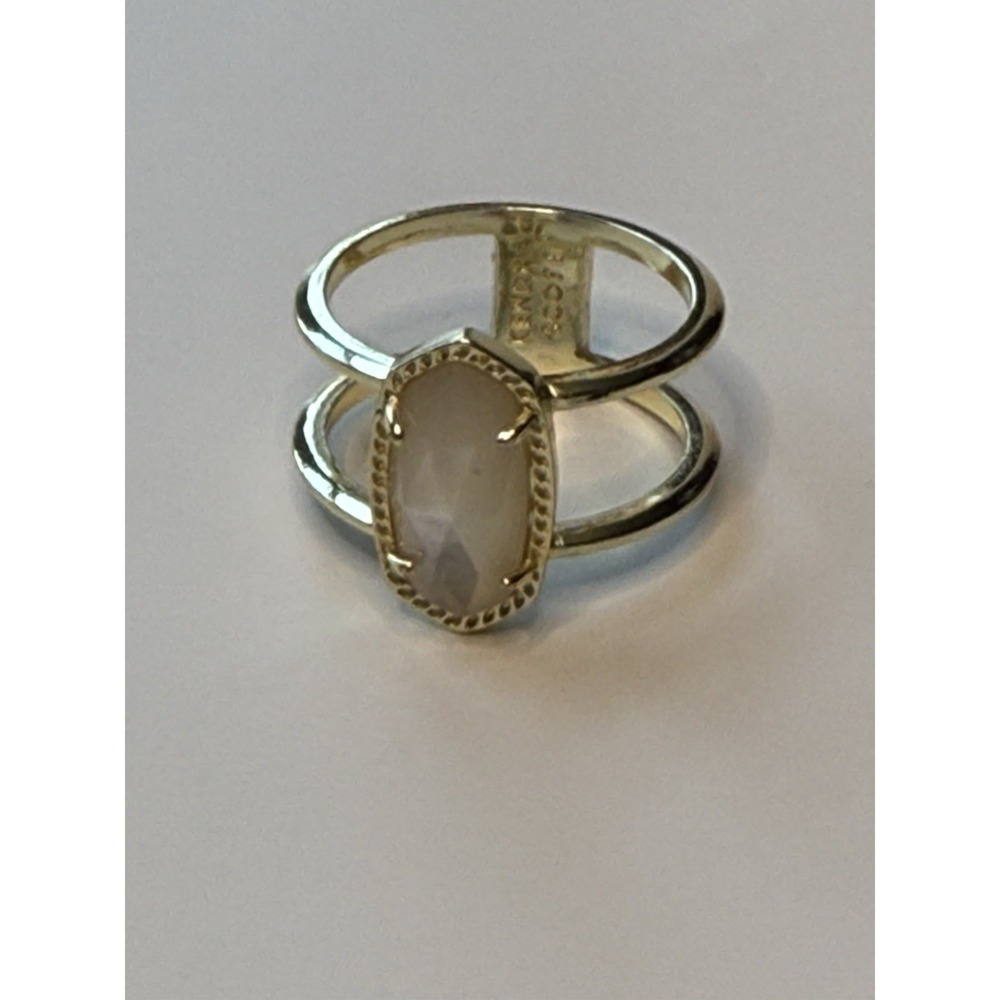 Kendra Scott Elyse Double Band Ring Oval-Shaped Pearlized Stone Sz 7